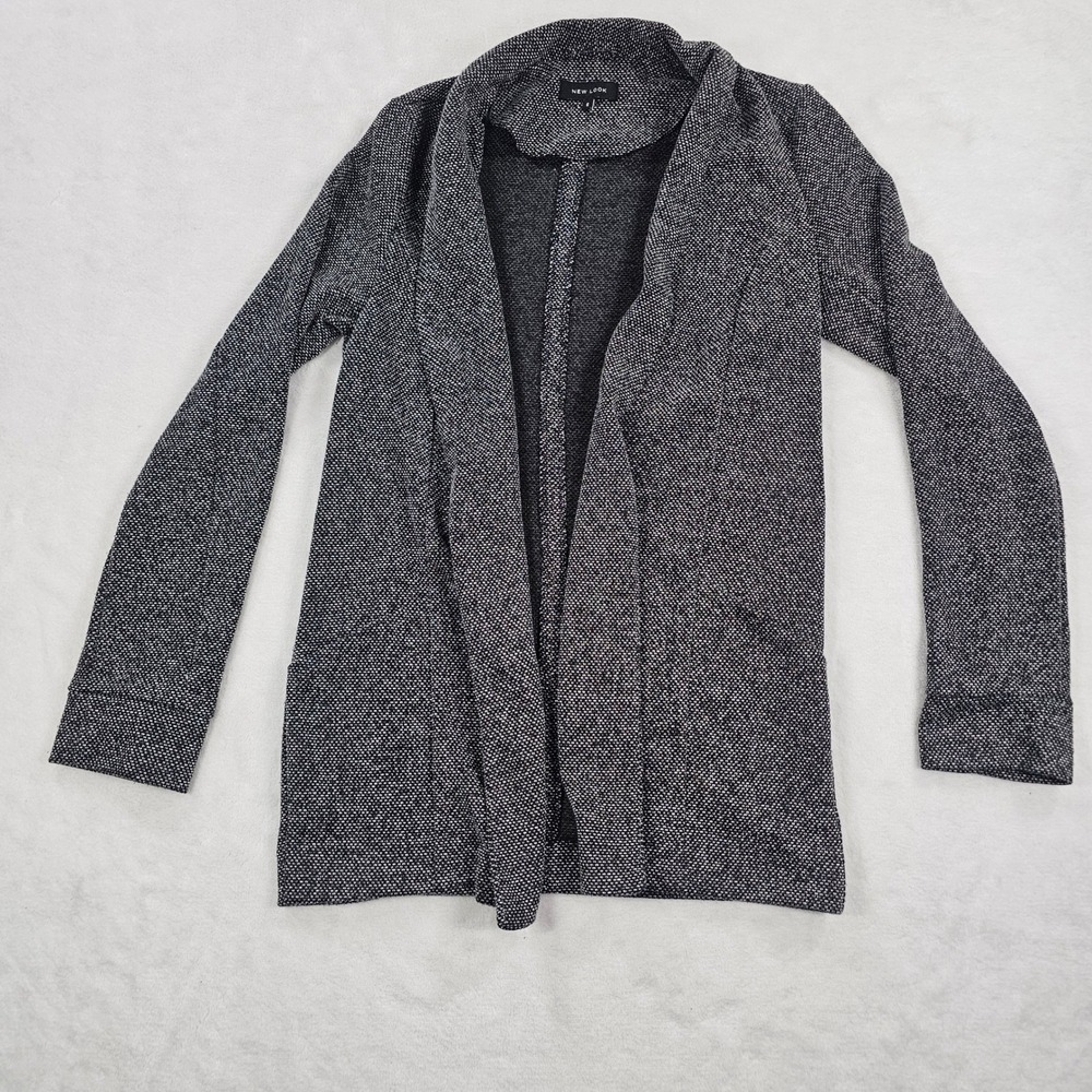 New Look Womens Open Front Blazer Cardigan Salt and Pepper Knit Black White Sz 2